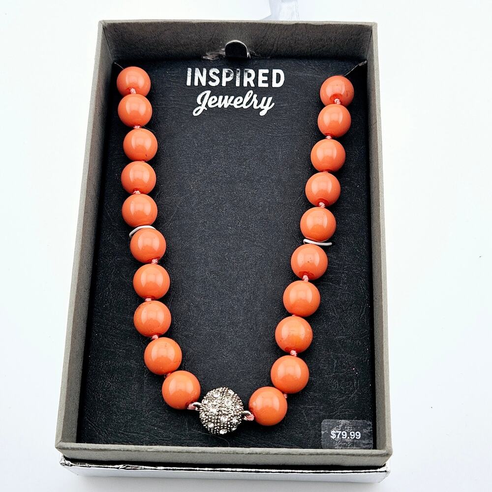 Magnetic Clasp Chunky Round Beaded Summer Necklace Coral Peach Coastal Beach NWT